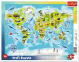 Puzzle Ramkowe 25 Elementów Mapa Świata Zwierzęta 31340 Trefl