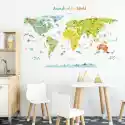 Decowall Naklejki Kolorowa Mapa Świata Ze Zwierzętami Na Kontynentach