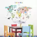 Decowall Duże Naklejki  Kolorowa Mapa Świata Zwierzęta