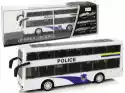 Import Leantoys Autobus Policyjny Dwupiętrowy Biały Z Naciągiem Dźwięk