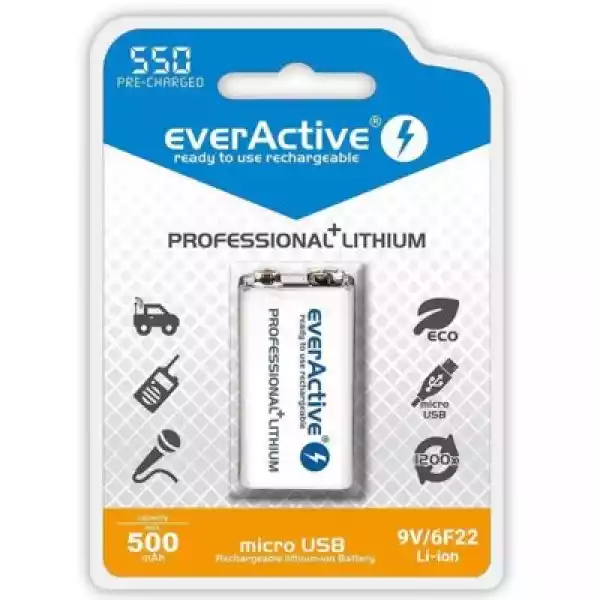 Akumulatorek 6F22 9V 550 Mah Everactive Professional+Lithium (1 