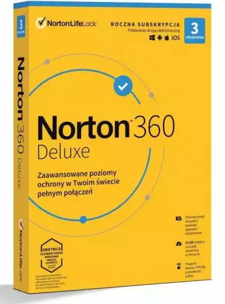 Oprogramowanie Norton 360 Deluxe Pl 1 Użytkownik, 3 Urządzenia, 