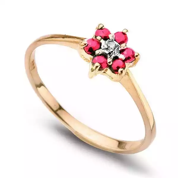 ﻿pierścionek ﻿kwiatek Diament I Rubiny