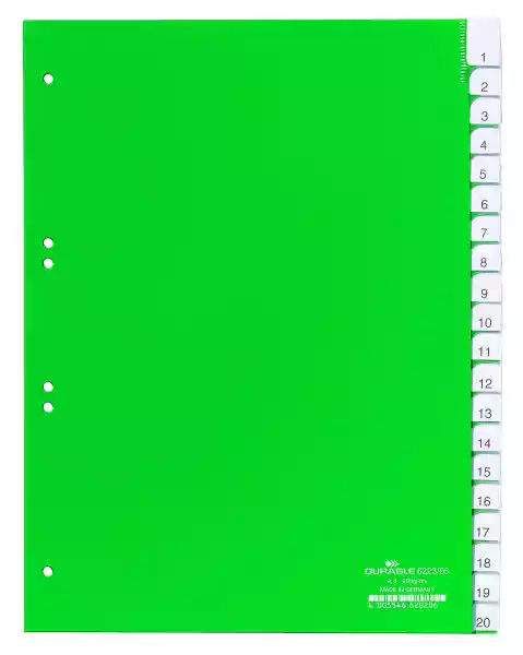 Przekładki A4 Zielone, Zgrzane Wymienne Indeksy, A-Z 20 Części