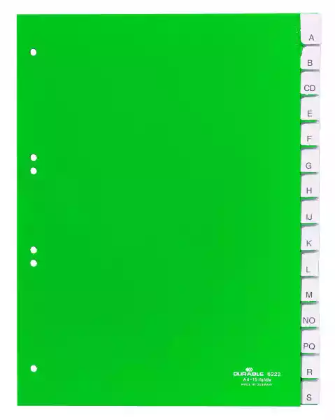 Przekładki A4 Zielone, Zgrzane Wymienne Indeksy, A-Z 15 Części
