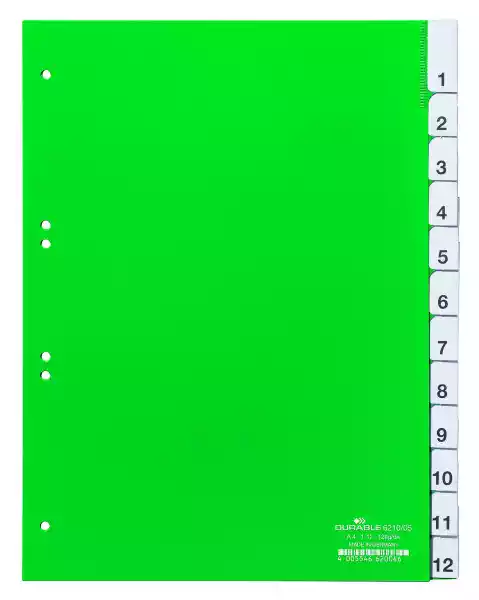 Przekładki A4 Zielone, Zgrzane Wymienne Indeksy, 1-12