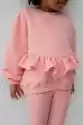 Mini Bluza Oversize Z Falbanką Na Dole W Kolorze Pastel Pink - A