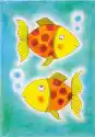 Myloview Plakat Dwa Złote Ryby, Rysunek Dziecka, Akwarela Na Papierze