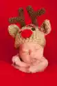Obraz Newborn Baby Noszenie Red-Węszył Renifer Hat