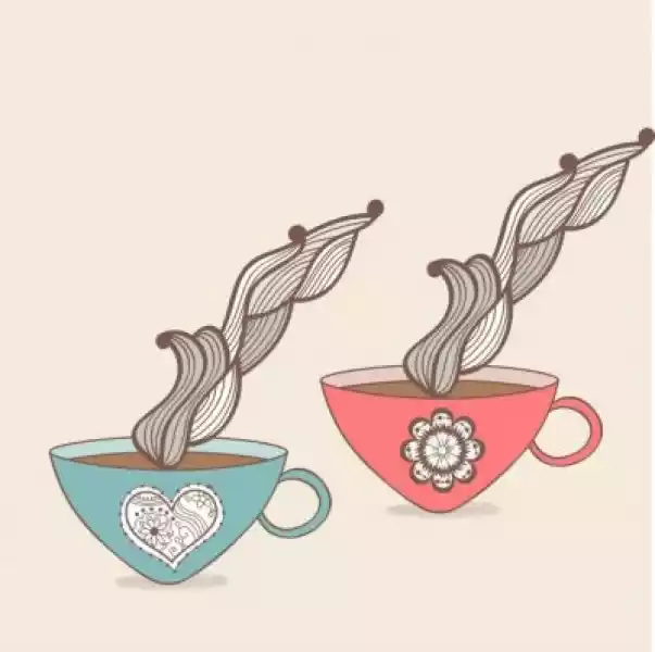 Plakat Kubek Kawy I Herbaty Z Kwiatowym Wzorem. Background Cup. 