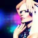 Myloview Obraz Fashion Girl Portrait Disco Party. Fioletowy Makijaż I Whi