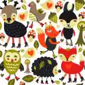 Plakat Kolorowe Szwu Z Ptaków I Zwierząt Leśnych