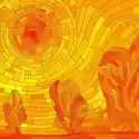 Naklejka Mozaika Streszczenie Słońce Czerwone Z Drzew W Żółtym T