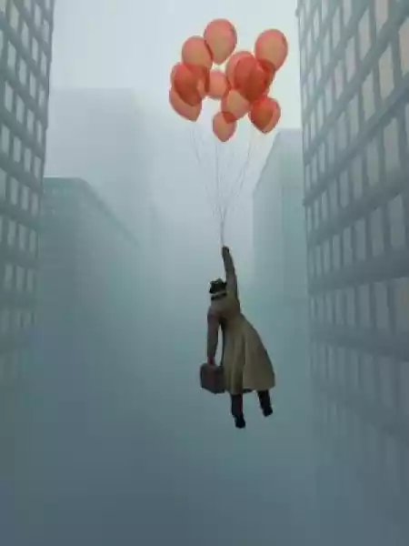 Plakat Biznesmen Rosnących Na Balon W Mieście