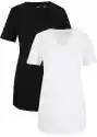 Długi T-Shirt Basic Z Dekoltem W Serek (2 Szt.), Krótki Rękaw