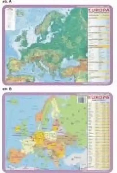 Podkładka Edukacyjna. Europa Mapa Fizyczna I Polityczna