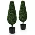 Costway Sztuczne Rośliny Topiary - Zestaw 2 Drzewek Z Doniczkami