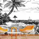Wally Piekno Dekoracji Tapeta Na Ścianę Plaża Z Palmami, Morze I Jacht 0407