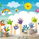 Wally Piekno Dekoracji Tapeta Do Pokoju Dziecka Kolorowe Dłonie, Tęcza, Chmurki, Słońce