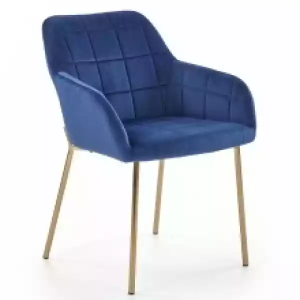 Krzesło Z Przeszyciami Do Salonu K306 Granatowe/złote Welurowe