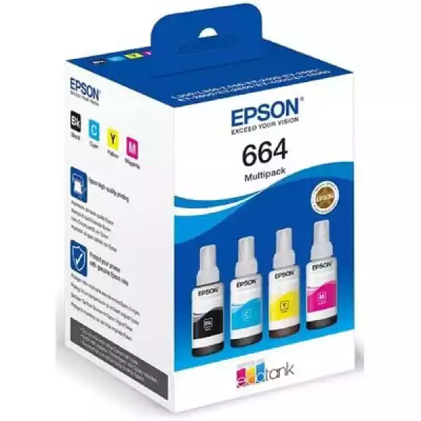 Zestaw Tuszy Epson Ecotank 664 Czarny 70 Ml, Błękitny 70 Ml, Pur