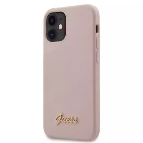 Etui Guess Silicone Script Gold Logo Do Apple Iphone 12 Mini Róż