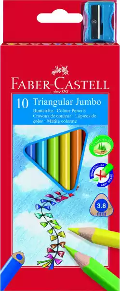 Kredki Ołówkowe Faber-Castell Jumbo - 10 Kolorów + Temperówka