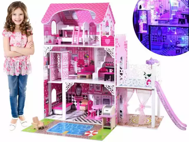 Drewniany Domek Dla Lalek Typu Barbie, Steffi 3868 Taras + Basen
