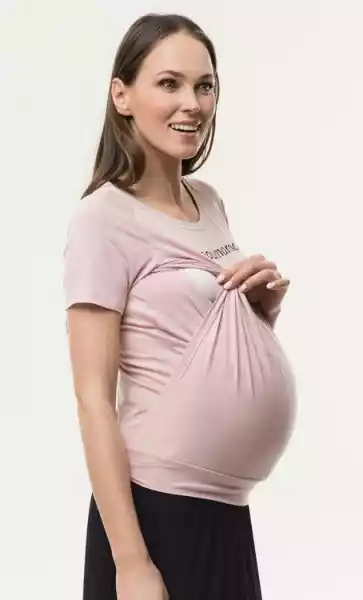 T-Shirt Ciążowy I Do Karmienia Piersią Cool Mama Pudrowy Róż