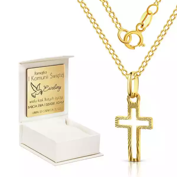 Komplet Złotej Biżuterii - Zawieszka Krzyżyk Z Łańcuszkiem