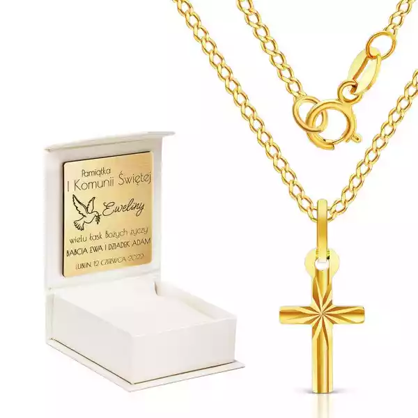 Komplet Złotej Biżuterii - Zawieszka Krzyżyk Z Łańcuszkiem
