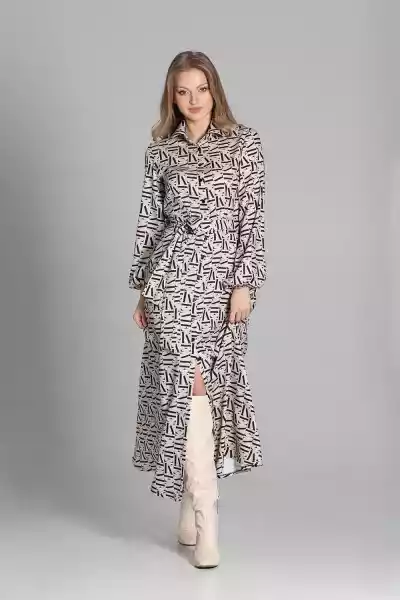Rozkloszowana Koszulowa Sukienka Maxi W Litery (Beżowy, Xl/xxl)