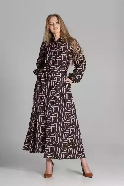 Rozkloszowana Koszulowa Sukienka Maxi W Litery (Czarny, Xl/xxl)