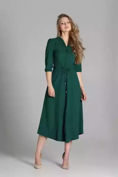 Dłuższa Sukienka Z Troczkiem W Talii (Zielony, S)