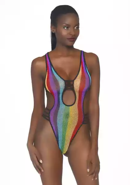 Tęczowe Body Leg Avenue Rainbow Fishnet Bodysuit