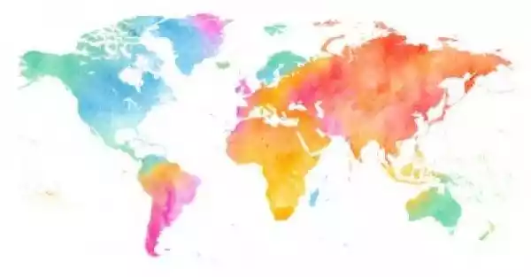 Fototapeta High Detailed Multicolor Watercolor World Map Illustr