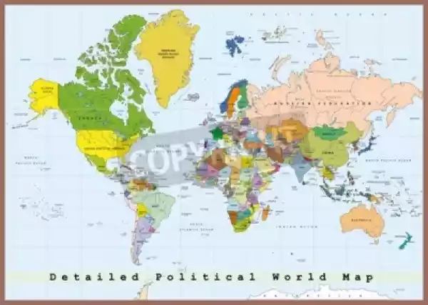 Fototapeta Szczegółowa Mapa Polityczna Świata Ze Stolicami