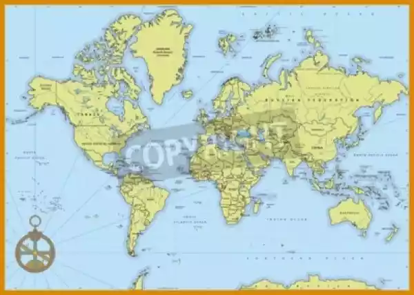 Fototapeta Bardzo Szczegółowe Mapa Świata Politycznego Z Literam