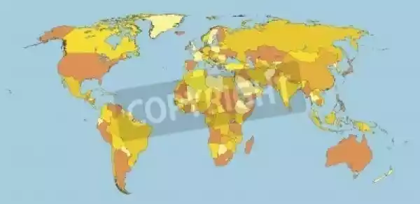 Fototapeta Polityczna Mapa Świata Miasta Z Krajów W Różnych Kolo