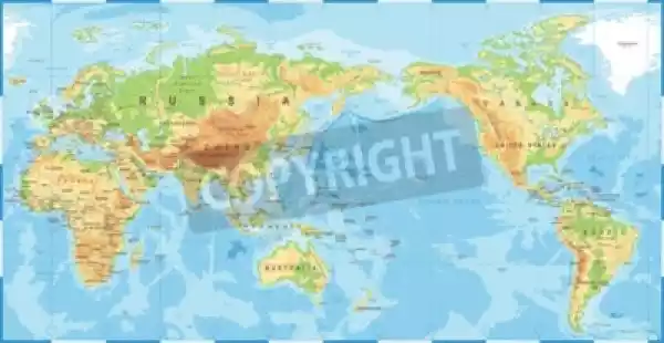 Fototapeta Polityczna Fizyczna Topograficzna Kolorowa Mapa Świat