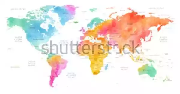 Naklejka High Detailed Multicolor Watercolor World Map Illustrat