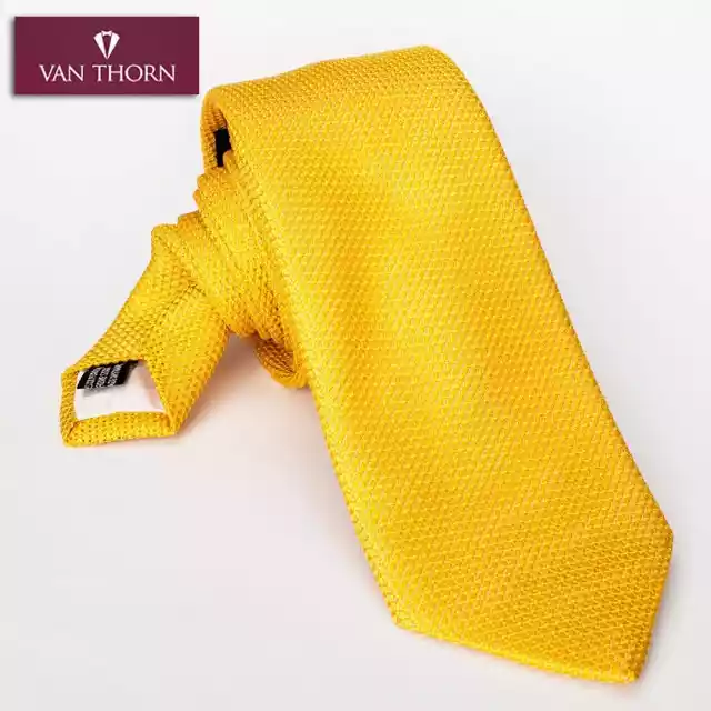 Elegancki Żółty Krawat Z Grenadyny O Drobnym Splocie