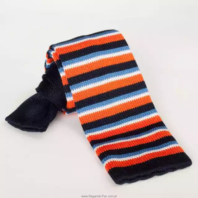 Krawat Z Dzianiny / Typu Knit W Pomarańczowe, Granatowe I Błękit