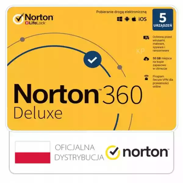 Norton 360 Deluxe 5 Stanowisk / 1 Rok + Secure Vpn