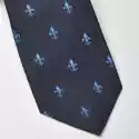 Elegancki Granatowy Krawat Jedwabny Ascot W Niebieskie Lilijki