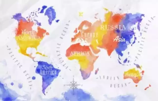 Naklejka Watercolor World Map Red Purple