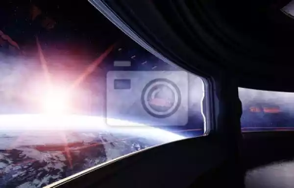 Obraz Pokój Spaceship, Korytarz. Futurystyczny Widok Na Ziemi. R