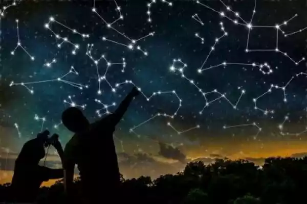 Obraz Koncepcja Astrologia. Konstelacje Na Nocnym Niebie. Sylwet