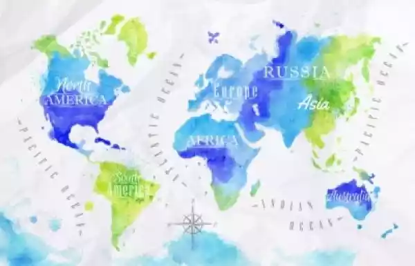 Obraz Watercolor World Map Green Blue