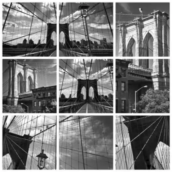 Obraz Collage Pont De Brooklyn Noir Et Blanc - New York Usa